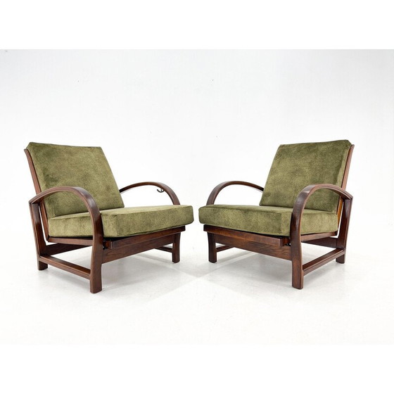 Image 1 of Paar vintage Art Deco verstelbare houten fauteuils, jaren 1930