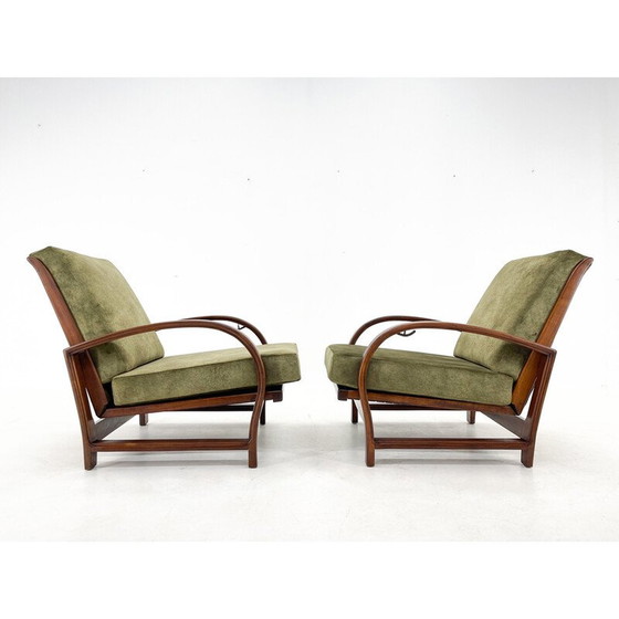 Image 1 of Paar vintage Art Deco verstelbare houten fauteuils, jaren 1930