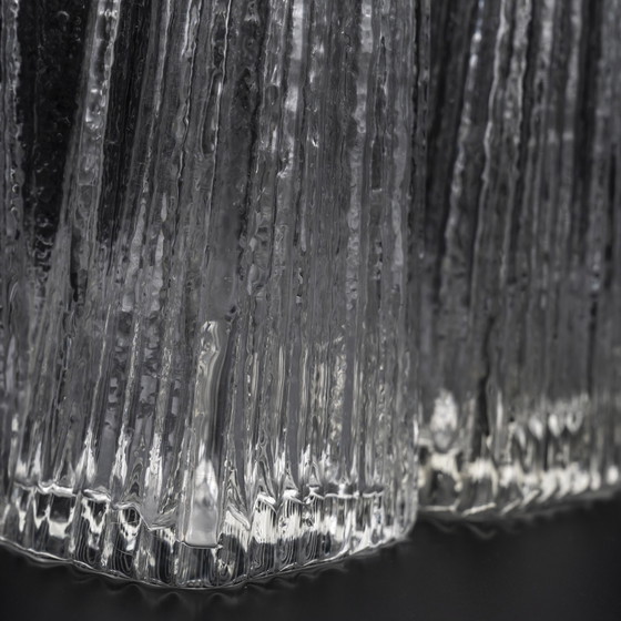 Image 1 of Rosenthal Martin Freyer Brutalistische Arktis Glazen Vaas DUO "Glasstruktur" 33cm+41cm