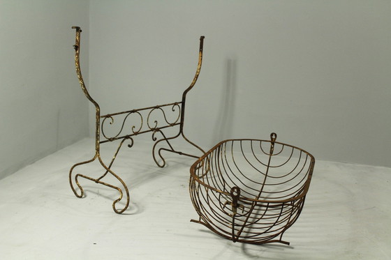 Image 1 of Vintage stalen spijlen wieg, 19e eeuw