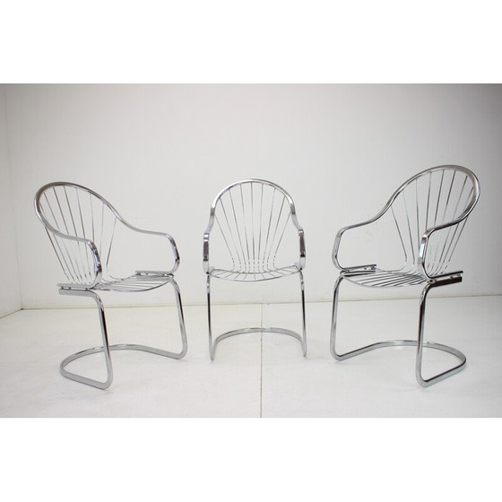 Image 1 of Set van 3 vintage chromen stoelen van Gastone Rinaldi, Italië 1960
