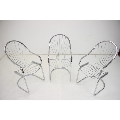 Set van 3 vintage chromen stoelen van Gastone Rinaldi, Italië 1960