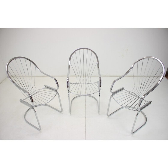 Image 1 of Set van 3 vintage chromen stoelen van Gastone Rinaldi, Italië 1960
