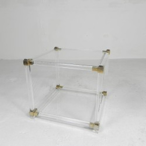 Image 1 of Hollywood Regency salontafel - plexiglas, glas, messing - jaren 1970