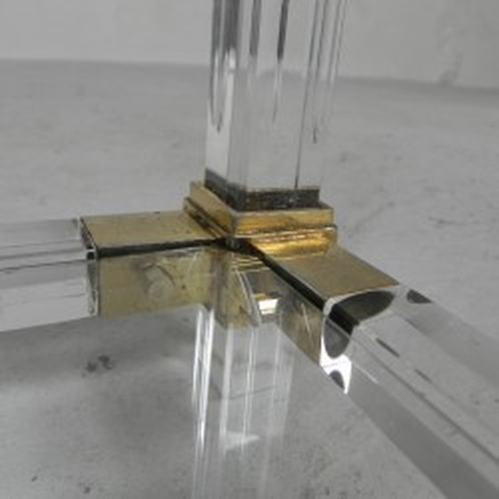 Image 1 of Hollywood Regency salontafel - plexiglas, glas, messing - jaren 1970