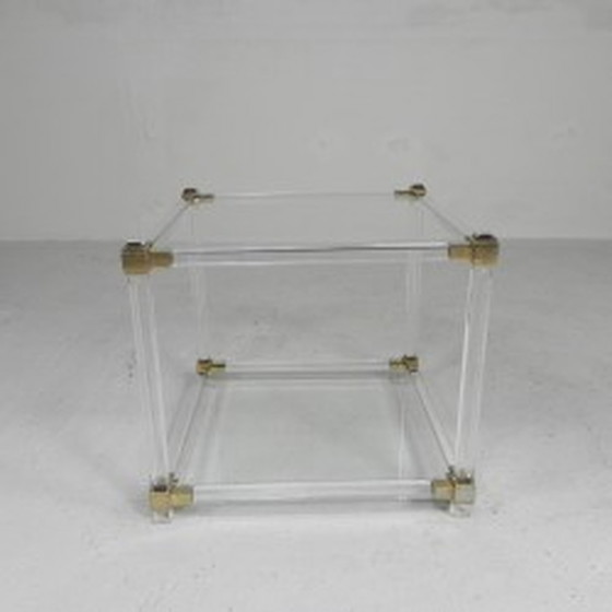 Image 1 of Hollywood Regency salontafel - plexiglas, glas, messing - jaren 1970