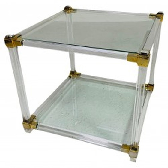 Image 1 of Hollywood Regency salontafel - plexiglas, glas, messing - jaren 1970