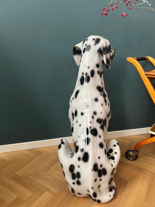 Vintage Keramieken Beeld Van Een Dalmatiëri Hond 80Cm Hoog Made in Italy