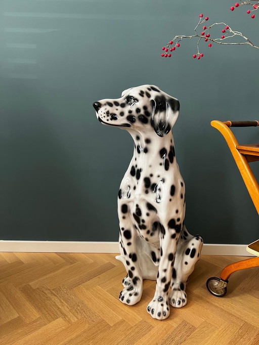 Vintage Keramieken Beeld Van Een Dalmatiëri Hond 80Cm Hoog Made in Italy