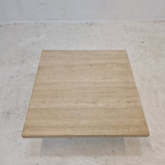 Image 1 of Vintage vierkante travertijnen salontafel, Italië 1980