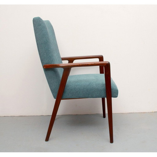 Vintage teakhouten en stoffen fauteuil, 1960