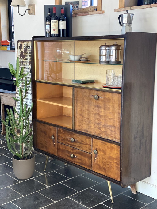 Buffet Kast Vintage Woonkamer Hout Met Gouden Pootjes.