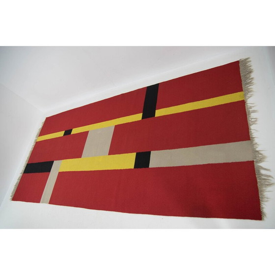 Image 1 of Vintage Bauhaus vloerkleed met geometrisch patroon, Tsjecho-Slowakije 1940