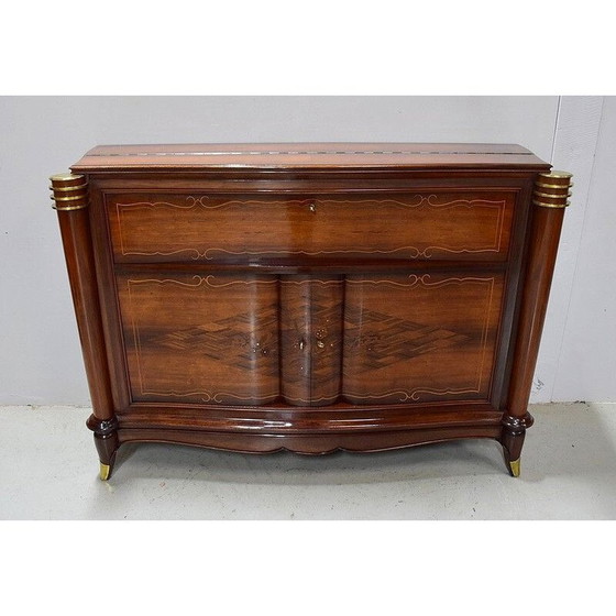 Image 1 of Vintage esdoorn rozenhouten highboard van Jules Leleu, 1940