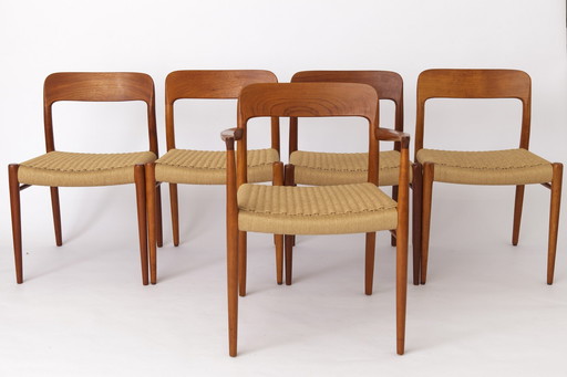 5 Niels Moller Stoelen, Model 75, 1950S, Deens Vintage Teakhout