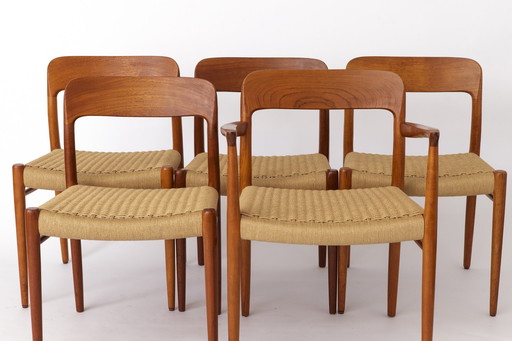 5 Niels Moller Stoelen, Model 75, 1950S, Deens Vintage Teakhout