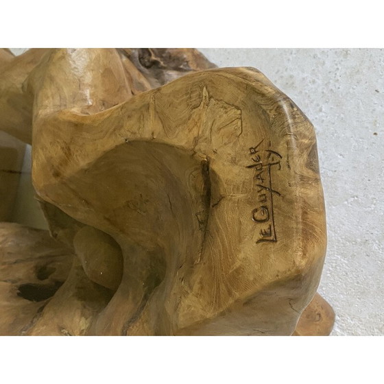 Image 1 of Vintage brutalistische salontafel in hout en glas van Jean Yves Le Guyader