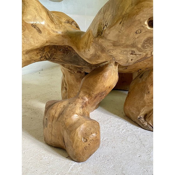 Image 1 of Vintage brutalistische salontafel in hout en glas van Jean Yves Le Guyader