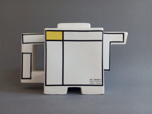 Juraj Mihalik Postmodern/Kubistisch Keramisch 'Mondriaan' Theepot 1980'S