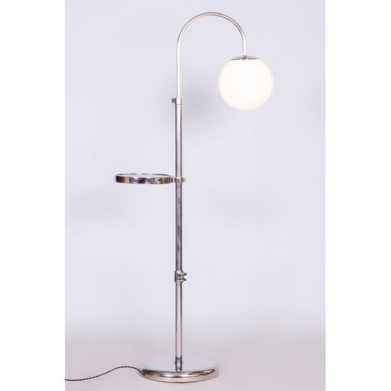 Image 1 of Vintage vloerlamp van chroomstaal en melkglas, Tsjecho-Slowakije 1930