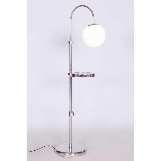 Image 1 of Vintage vloerlamp van chroomstaal en melkglas, Tsjecho-Slowakije 1930