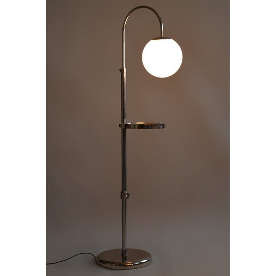 Image 1 of Vintage vloerlamp van chroomstaal en melkglas, Tsjecho-Slowakije 1930