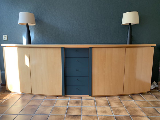 Image 1 of Beukenhouten Dressoir Met Donkergroene Lades