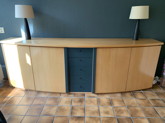 Image 1 of Beukenhouten Dressoir Met Donkergroene Lades