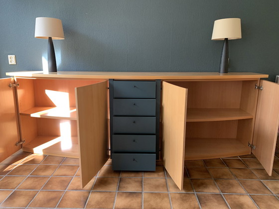 Image 1 of Beukenhouten Dressoir Met Donkergroene Lades