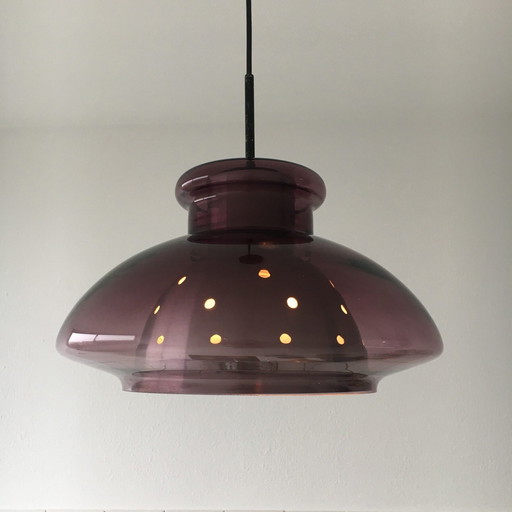 Doria Leuchten Mid Century Hanglamp, Paars glas, Ruimtetijdperk, jaren 1970, Duitsland