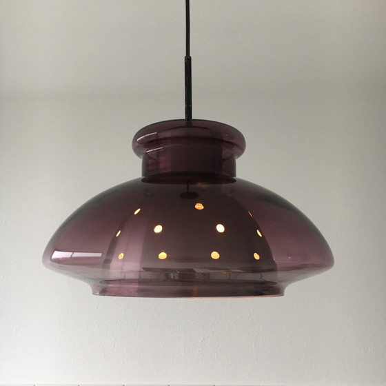 Image 1 of Doria Leuchten Mid Century Hanglamp, Paars glas, Ruimtetijdperk, jaren 1970, Duitsland