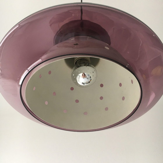 Image 1 of Doria Leuchten Mid Century Hanglamp, Paars glas, Ruimtetijdperk, jaren 1970, Duitsland