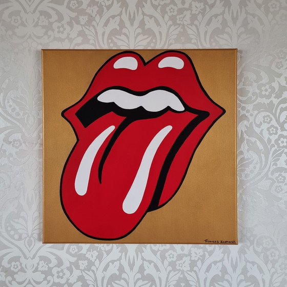 Image 1 of Frances Eckhardt - Schilderij Rolling Stones Goud 50X50Cm