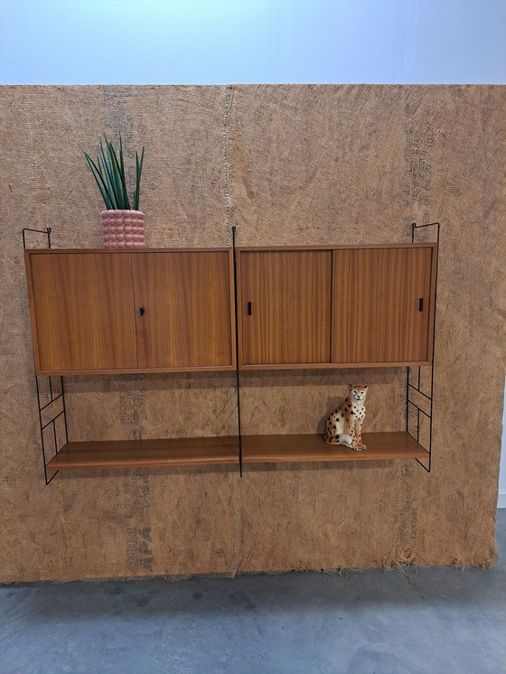 Image 1 of Teak Design Stalen Wandsysteem Moda Met 2 Kasten, Wandrek