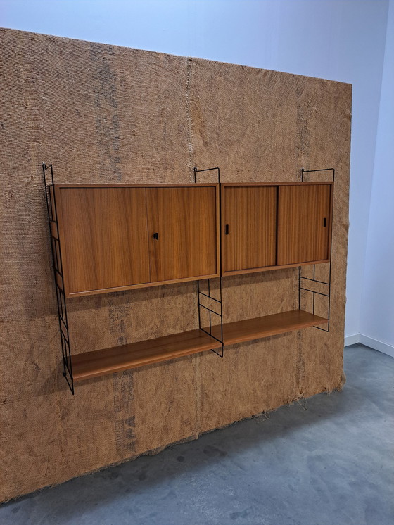 Image 1 of Teak Design Stalen Wandsysteem Moda Met 2 Kasten, Wandrek