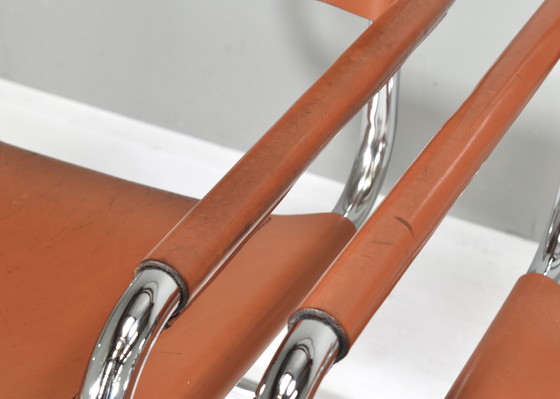 Image 1 of 4x S34 eetkamerstoelen in cognac leer van Mart Stam voor Fasem Italië, 1960-1970