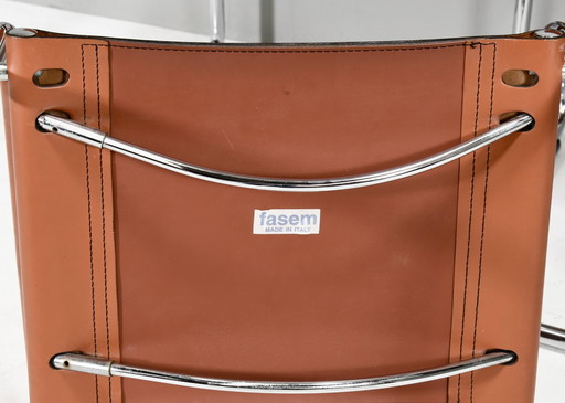 4x S34 eetkamerstoelen in cognac leer van Mart Stam voor Fasem Italië, 1960-1970