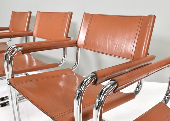 Image 1 of 4x S34 eetkamerstoelen in cognac leer van Mart Stam voor Fasem Italië, 1960-1970