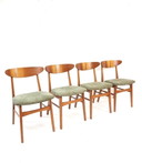 4 Vintage Deense Farstrup Stoelen | Nieuw Gestoffeerd Groene Rib