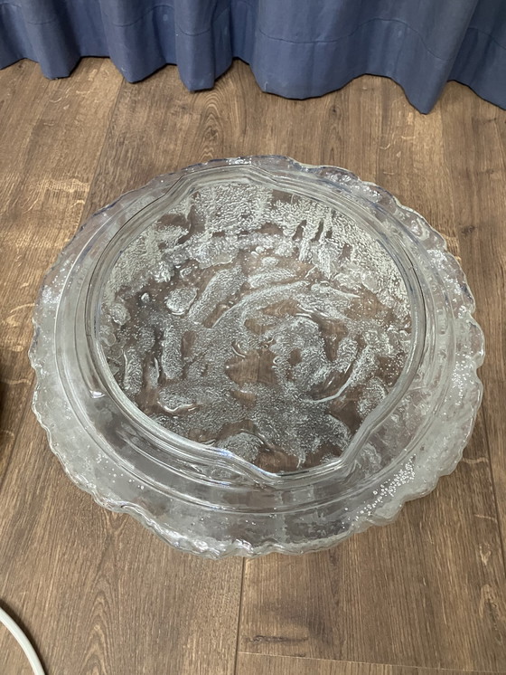 Image 1 of Glashütte Limburg Vintage Ice Glass Plafoniere Space Age