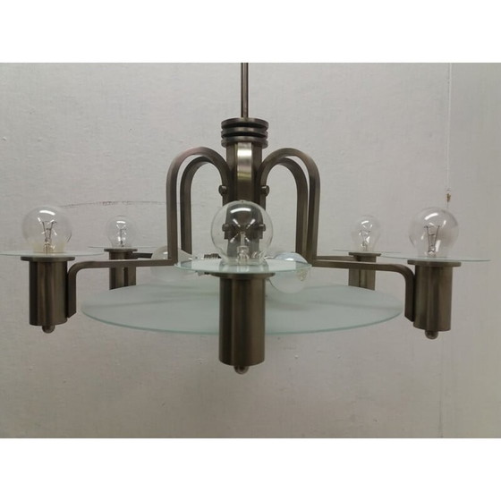 Image 1 of Vintage art deco metalen kroonluchter, Tsjecho-Slowakije 1930