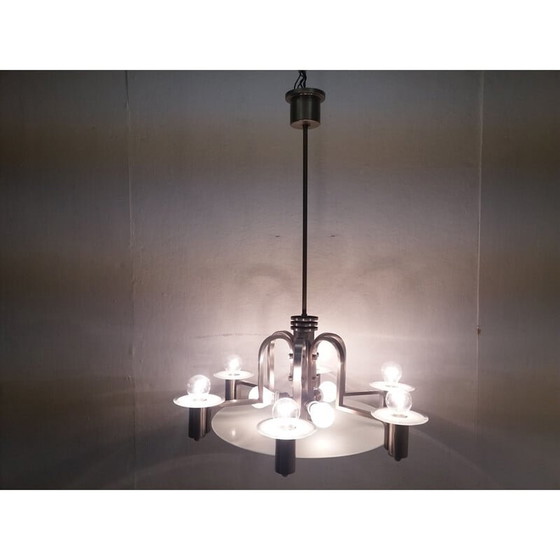 Image 1 of Vintage art deco metalen kroonluchter, Tsjecho-Slowakije 1930