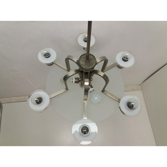 Image 1 of Vintage art deco metalen kroonluchter, Tsjecho-Slowakije 1930