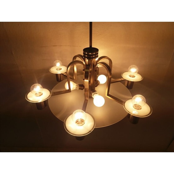Image 1 of Vintage art deco metalen kroonluchter, Tsjecho-Slowakije 1930