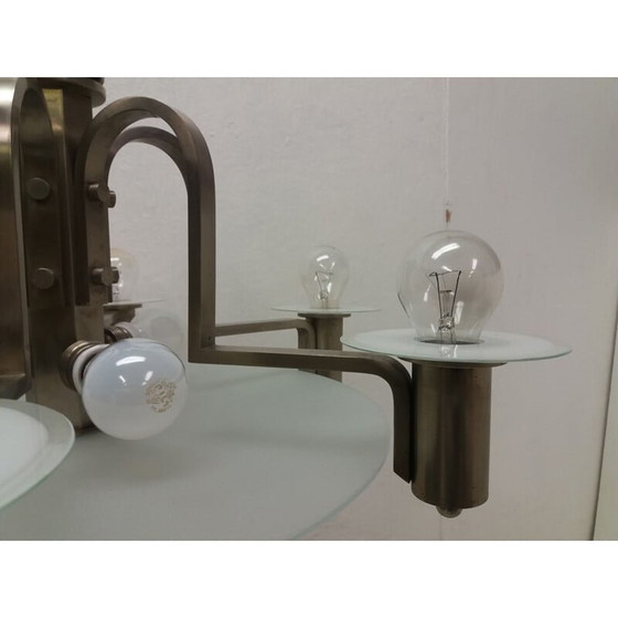 Image 1 of Vintage art deco metalen kroonluchter, Tsjecho-Slowakije 1930