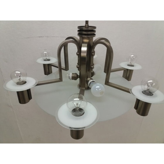 Image 1 of Vintage art deco metalen kroonluchter, Tsjecho-Slowakije 1930