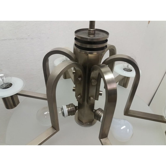 Image 1 of Vintage art deco metalen kroonluchter, Tsjecho-Slowakije 1930