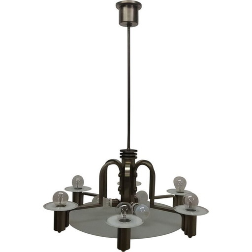 Vintage art deco metalen kroonluchter, Tsjecho-Slowakije 1930