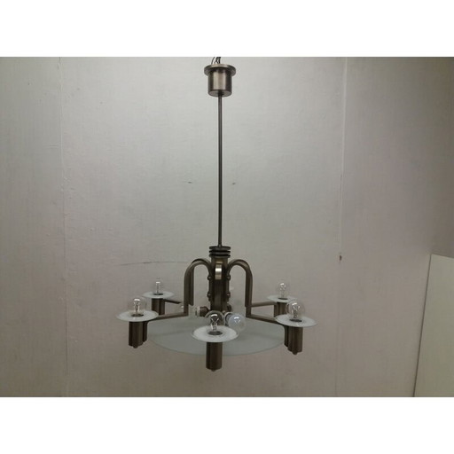 Vintage art deco metalen kroonluchter, Tsjecho-Slowakije 1930