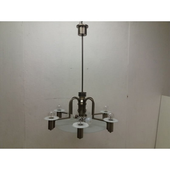 Image 1 of Vintage art deco metalen kroonluchter, Tsjecho-Slowakije 1930